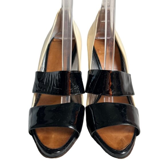Giuseppe Zanotti high heel sandals patent leather black cream white peep toe - Picture 2 of 16